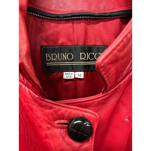 Vintage Bruno Ricci Red Leather Long Button-Up Coat With Pockets Womens M Made I - Picture 3 of 13